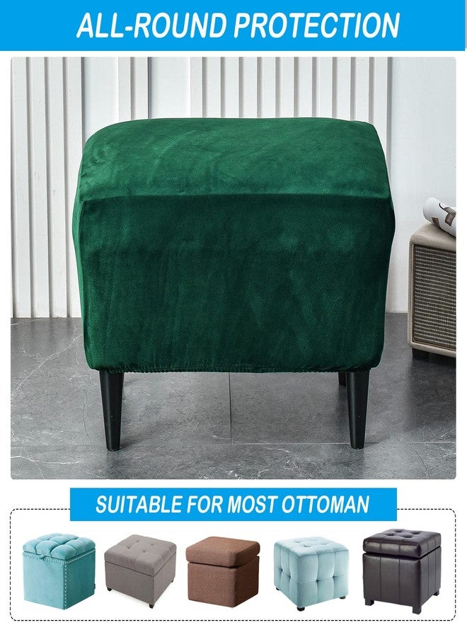 OBCREAT غطاء عثماني مخملي من OBCREAT - غطاء تخزين مستطيل قابل للطي بقاعدة مطاطية - أخضر - Image 4